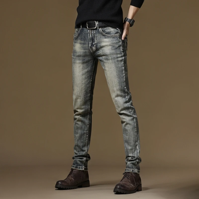 BALEYSWO微弹拉链长裤秋冬牛仔裤弹力潮流时尚男修身潮流小脚长裤
