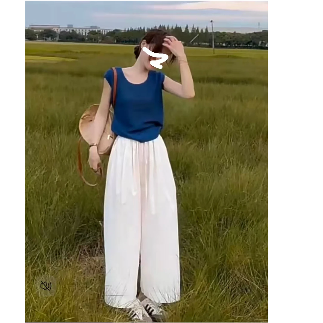 【纯棉】气质阔腿裤女2025春纯棉高腰百搭显瘦直筒裤休闲长裤子女