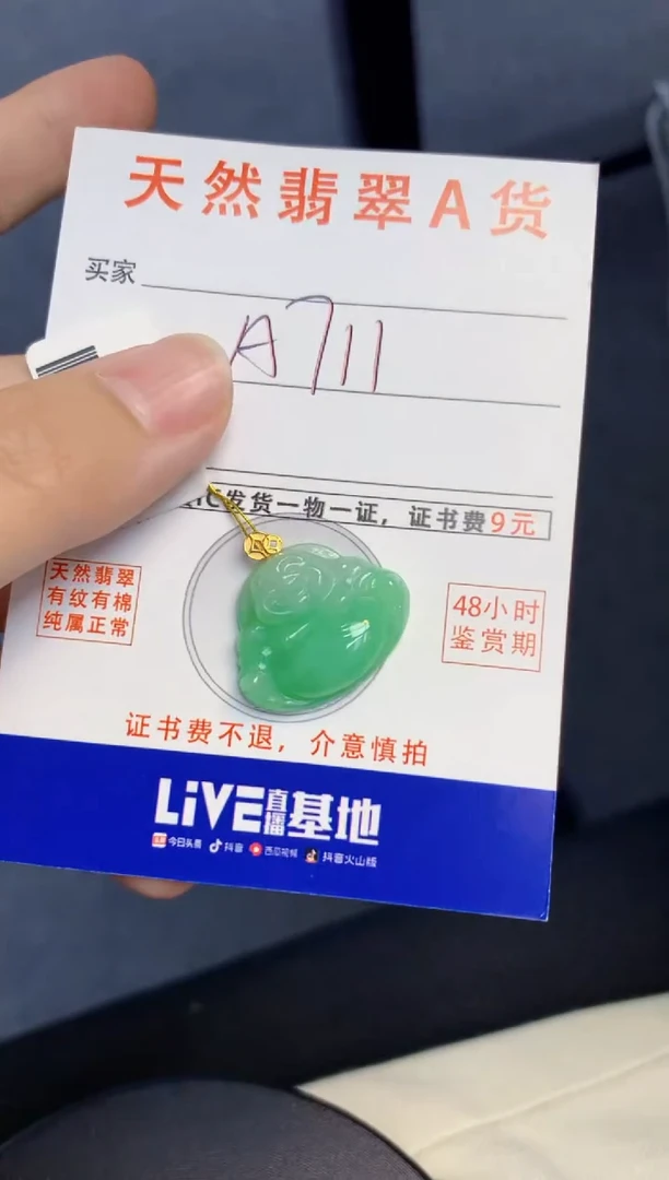 颈饰18K金镶嵌翡翠天然缅甸A货翡翠百元以上9元证书费自理