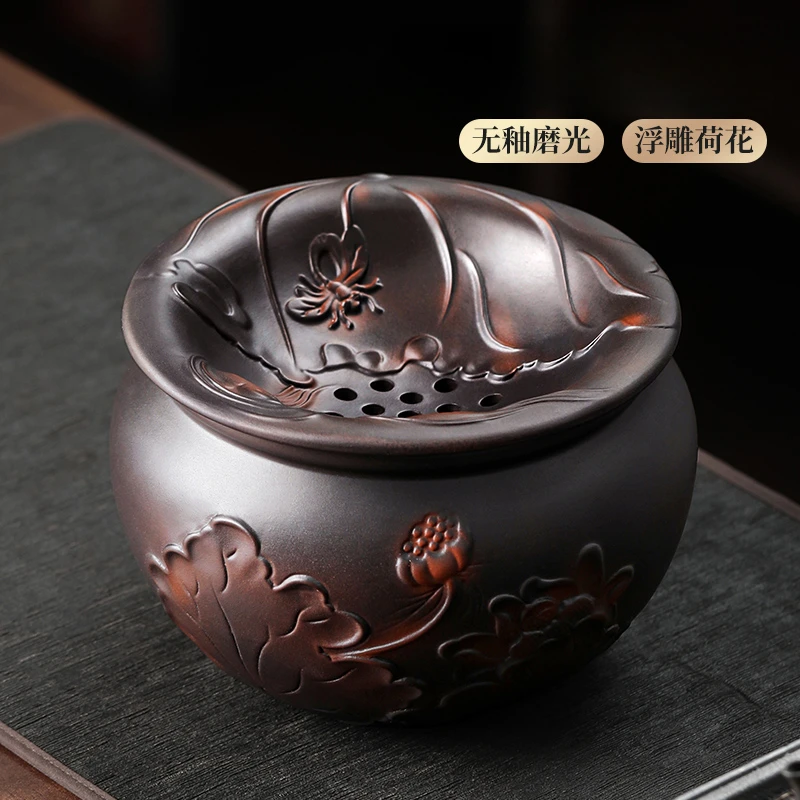 紫陶荷韵茶渣缸茶洗大容量废水桶带过滤水缸洗茶具配件用品家用