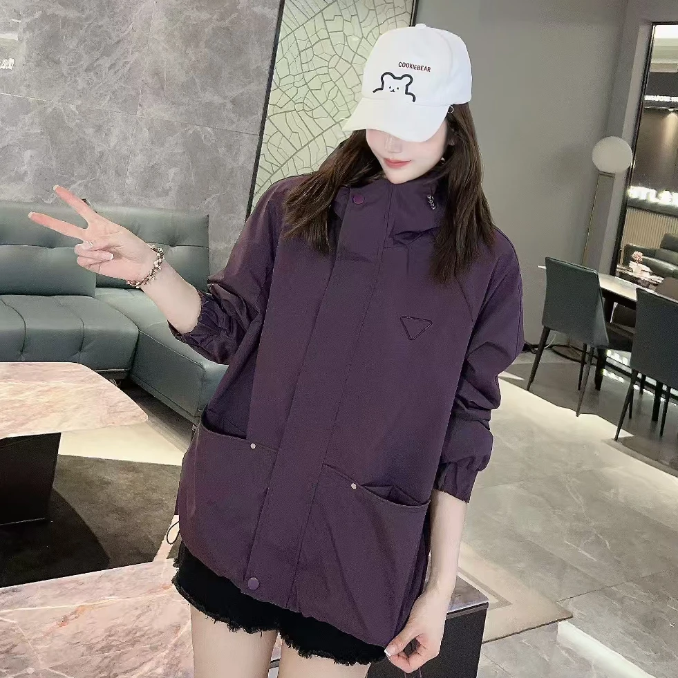 连帽冲锋衣女装大码防风棒球服短外套开春夹克上衣女百搭工装风衣