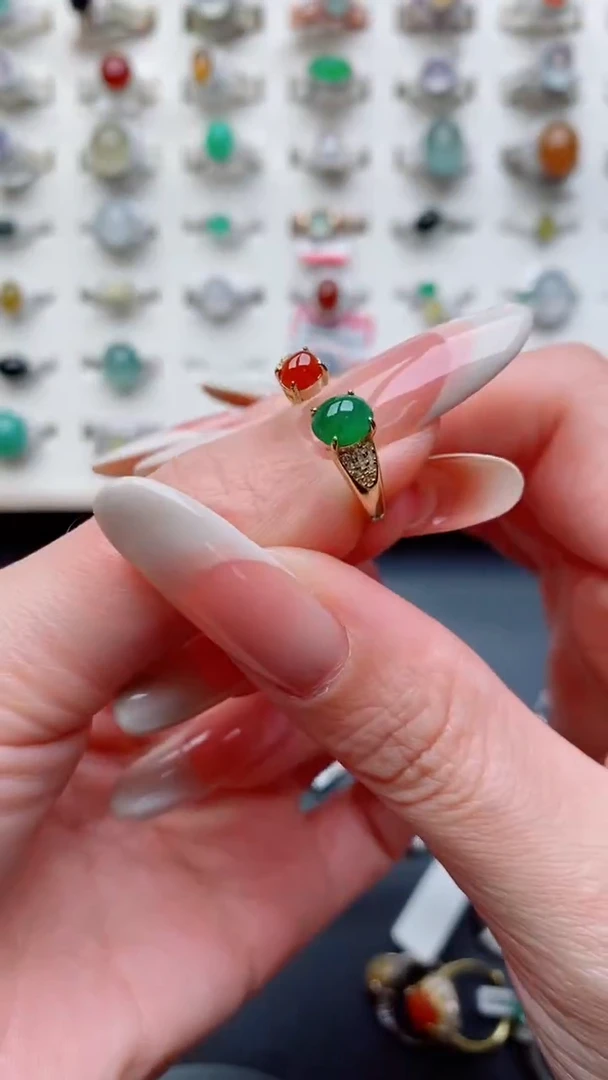 银S925镶嵌戒指翡翠...