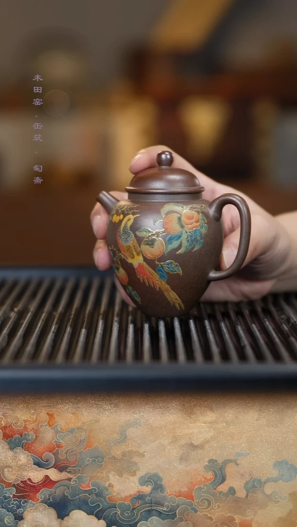 茶壶紫砂胭脂红和柴烧天茶星紫泥红腹锦鸡宫灯180cc