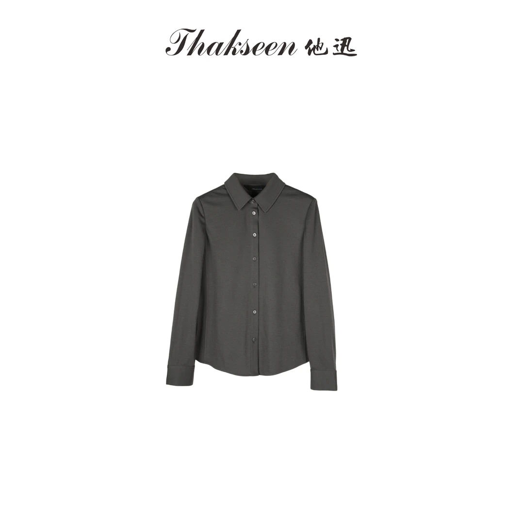thakseen/他迅秋季小方领极简侧分割三醋酸长袖衬衫625331410175