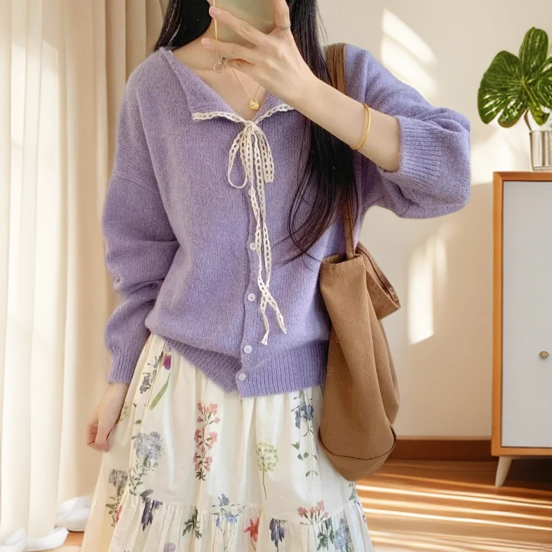 甜美针织衫春秋季新款洋气百搭系带毛衣女外穿初秋薄款温柔设计感