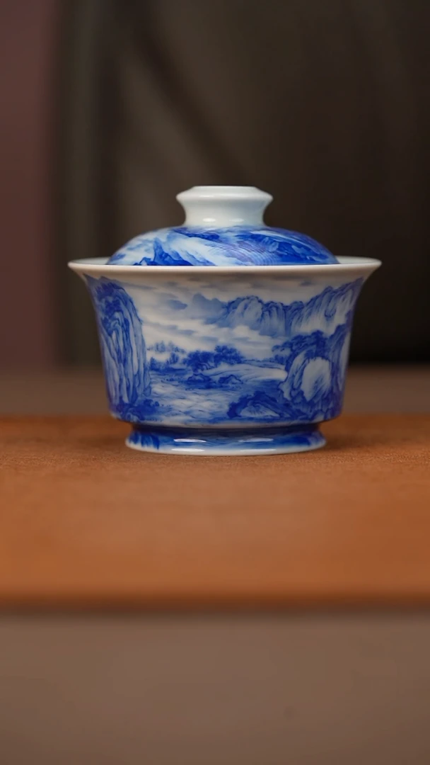 半山晓野赤壁图马蹄盖碗