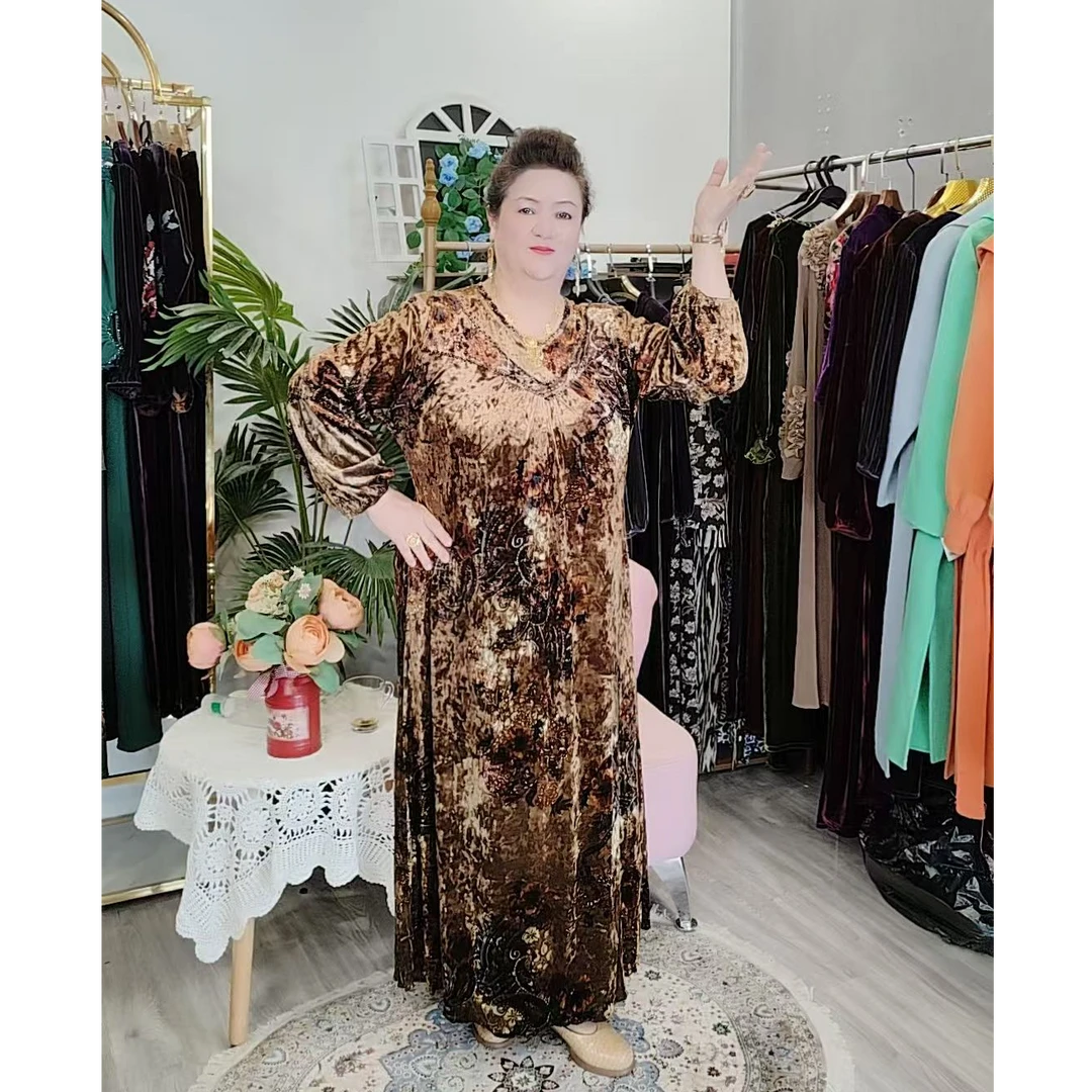 2025新款优雅米花丝绒长款连衣裙207