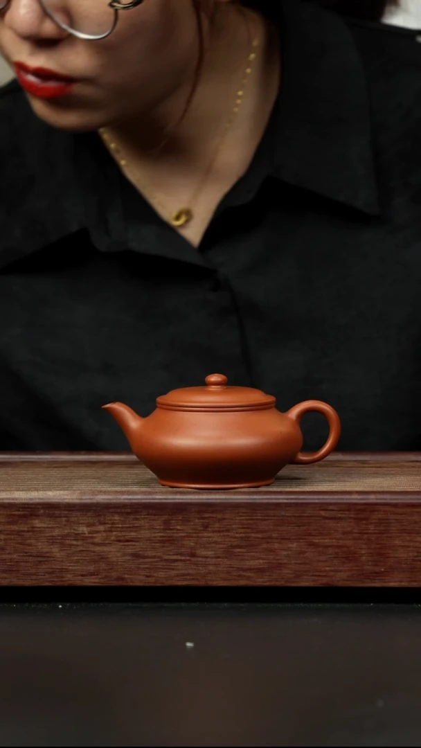 紫砂茶壶大红泥 虚扁