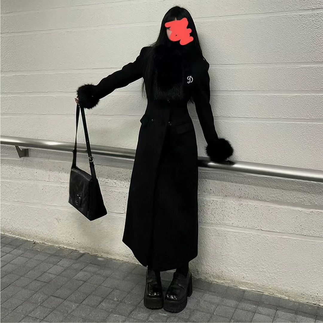 大码高级感中长款毛毛领外套