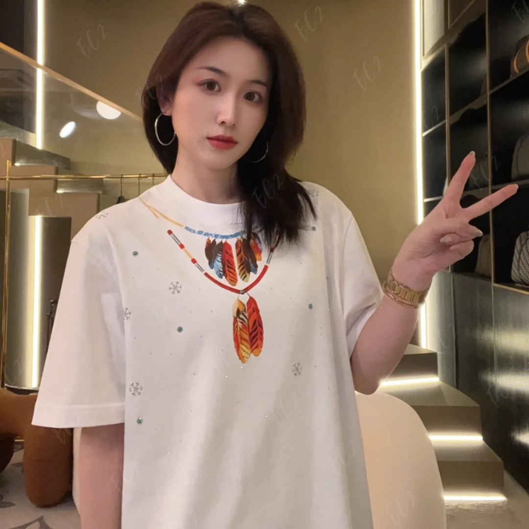 【绿松石羽毛】夏季潮牌男女纯棉休闲情侣百搭宽松圆领短袖T恤0042