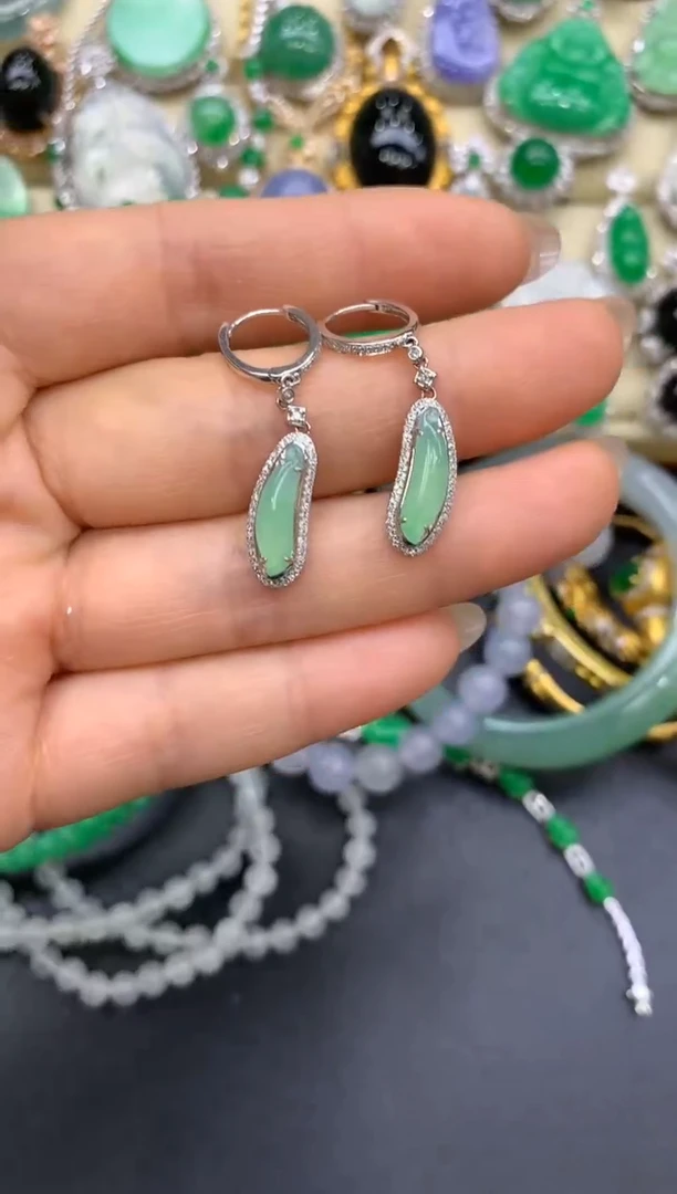 翡翠18K金镶嵌耳饰120-中国好珍宝