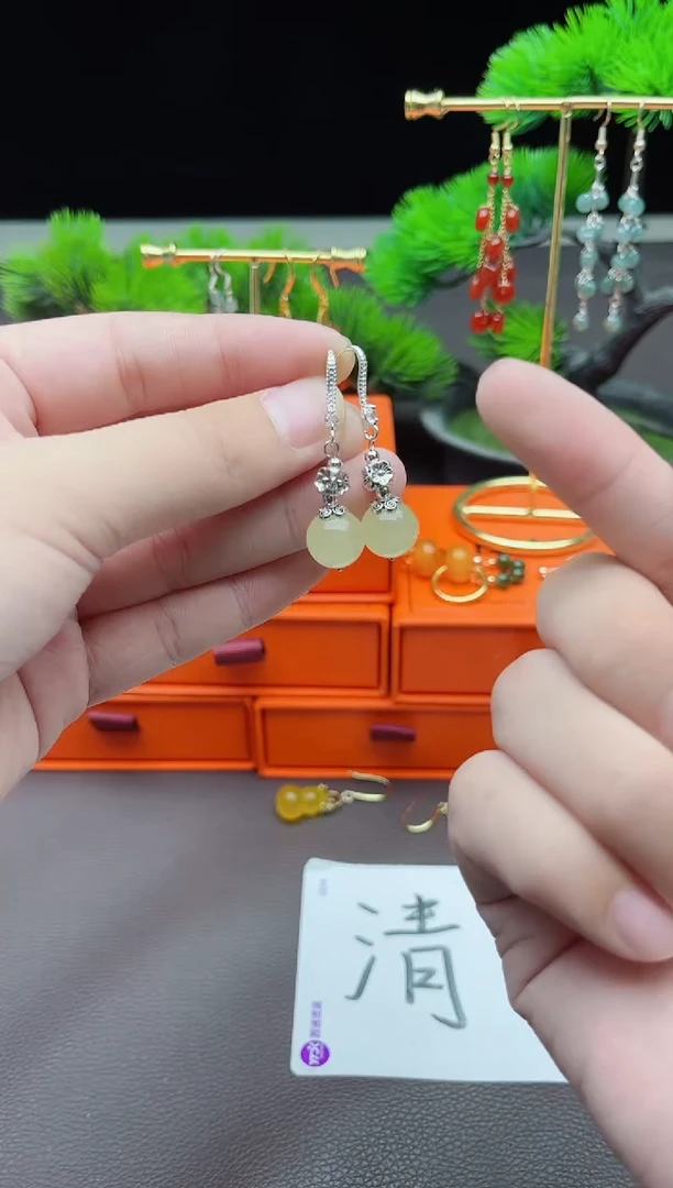 玛瑙/玉髓耳饰银S925镶嵌x145