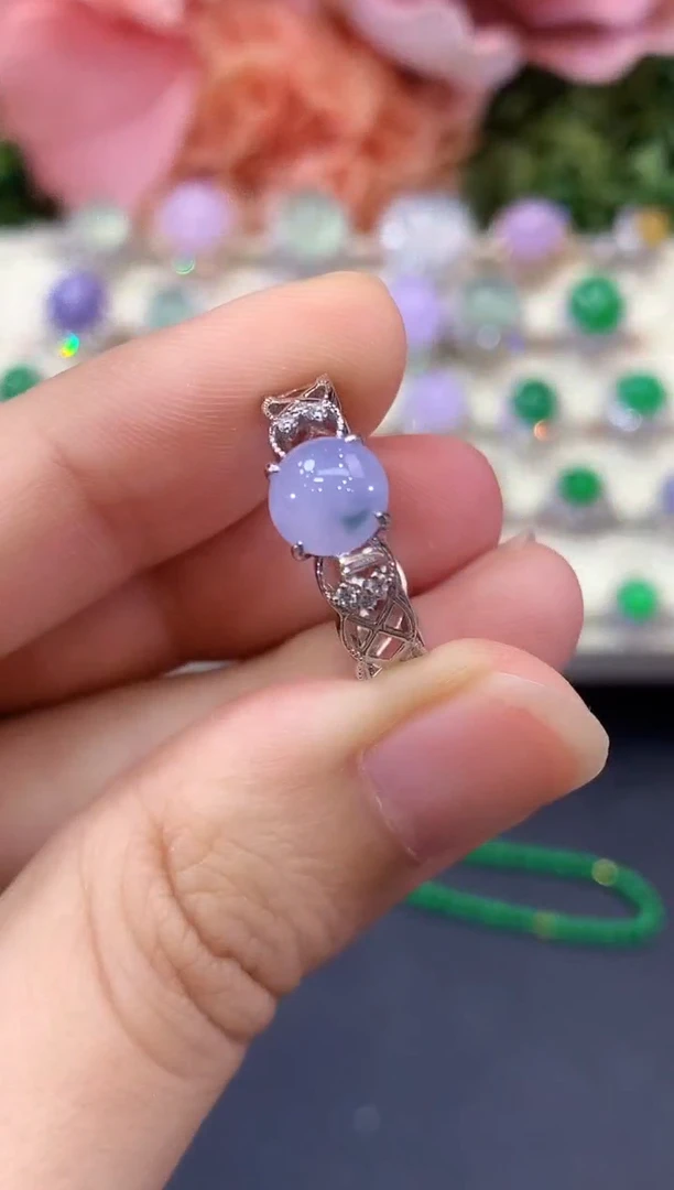 18K金镶嵌戒指翡翠B23 紫货有色差