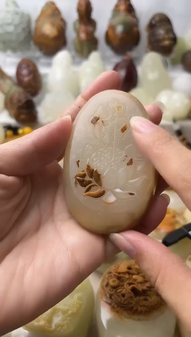 石材方解石棉纹正常不退换佛莲花