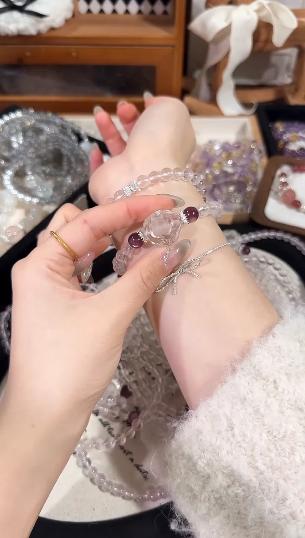 【闪购商品】水晶手链银S925镶嵌粉水晶狐球
