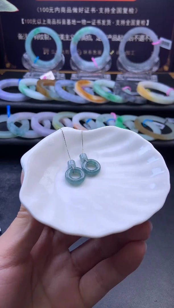 翡翠银S925镶嵌耳饰A109「多样性发货一对」