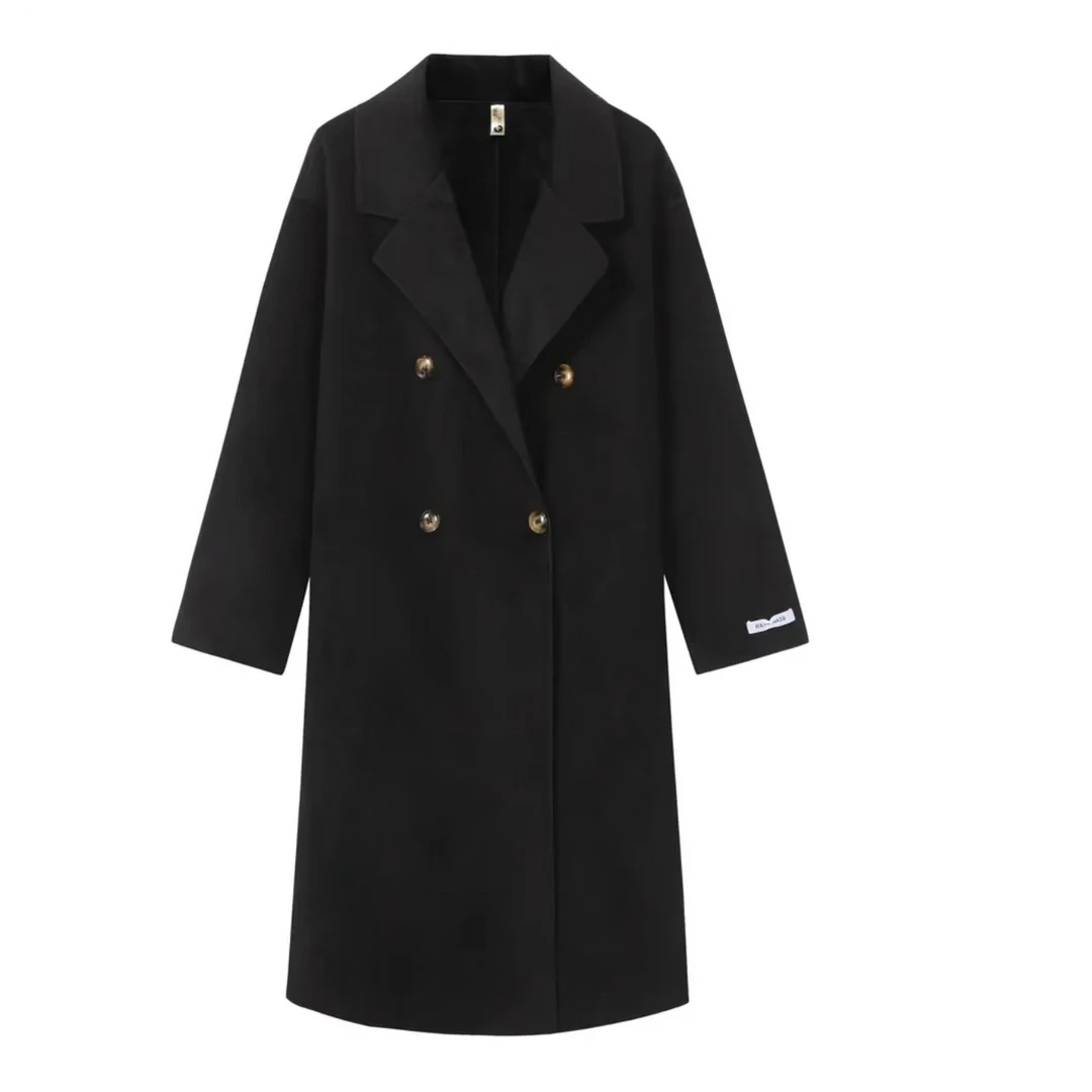 X882双面呢大衣秋冬气韩版四粒扣韩版时尚百搭双面呢大衣宽松大衣