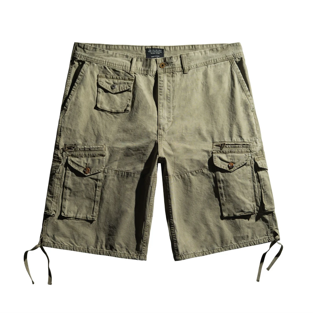 JYJV男士卡其绿工装五分5分裤中腰宽松空调磨毛多口袋拉链夏季