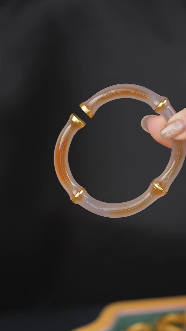 手镯玛瑙/玉髓银S925镶嵌鎏金马蹄镯 国风珠宝1