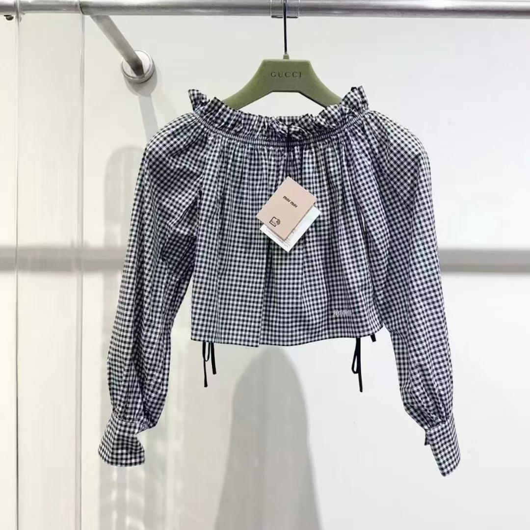 未使用 MIU MIU/缪缪 Miu Miu 格纹长袖 黑白38