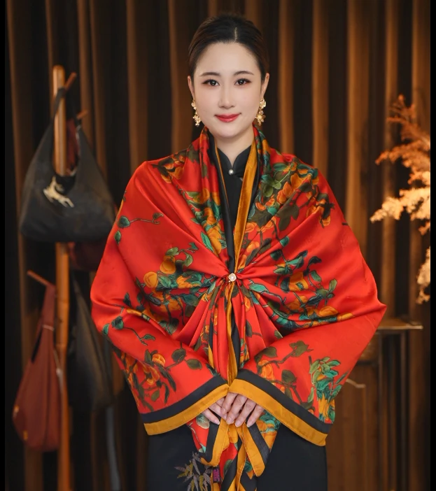 1-277 【柿柿如意】 丽景段85X180左右丝巾长巾 心想事成