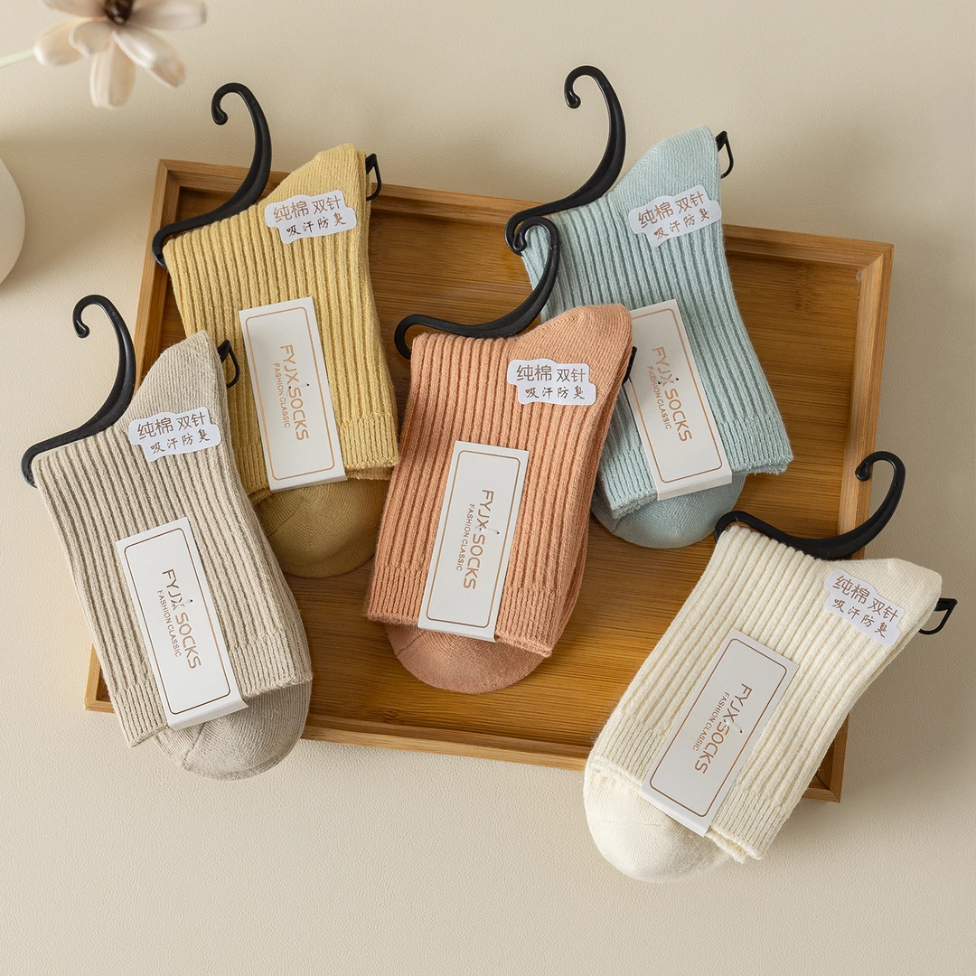 【纯色女袜】袜子女士棉袜中筒袜春秋冬季吸汗透气防臭双针精梳棉袜