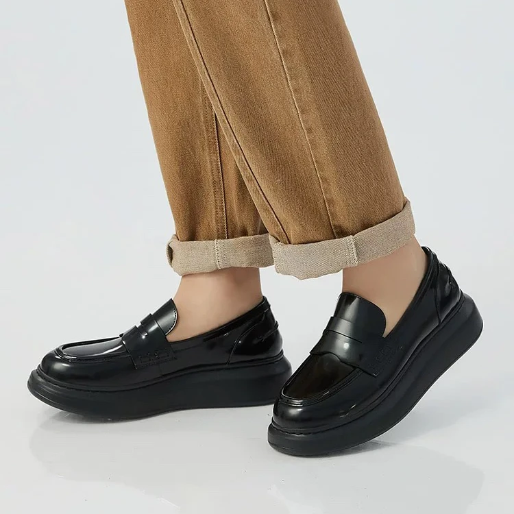 新款女鞋真皮一脚蹬圆头百搭软底乐福鞋绅士鞋单鞋厚底皮鞋2025