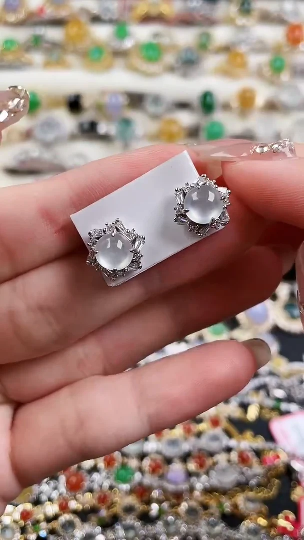 银S925镶嵌翡翠耳饰113