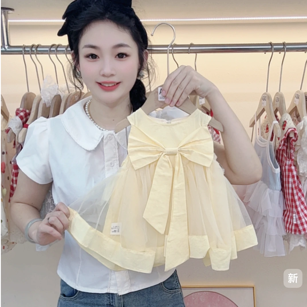 新款夏季迪士尼在逃公主包屁裙黄色蝴蝶结超美包屁裙