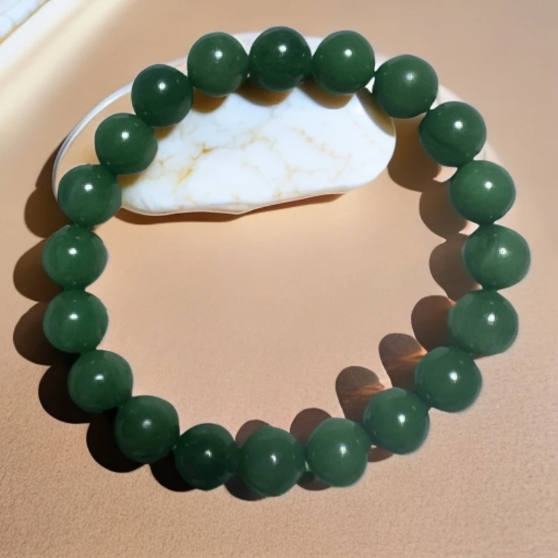 和田玉碧玉卡10圆珠手串