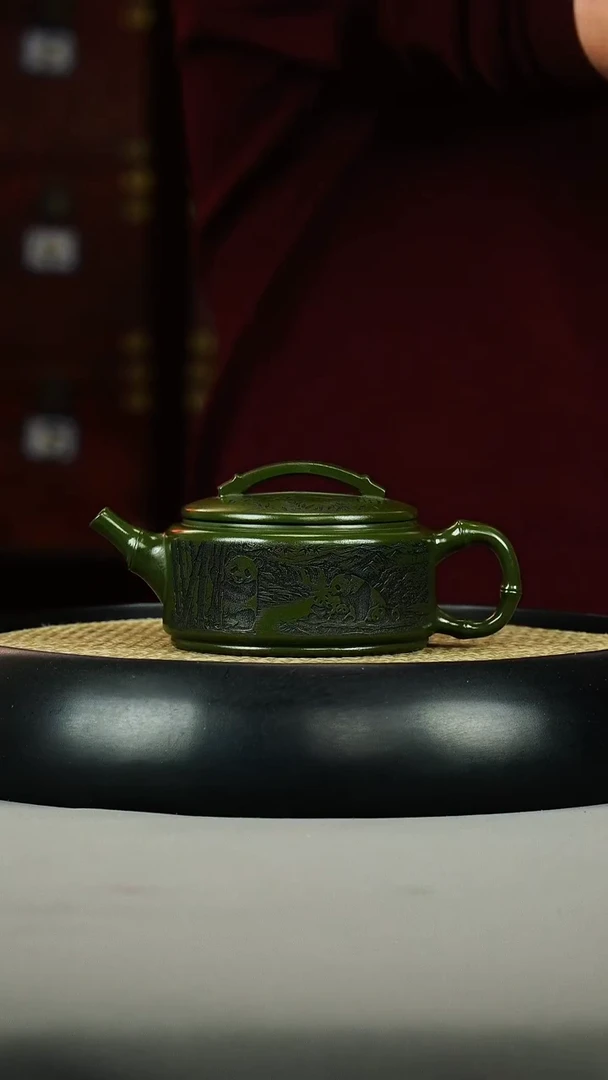 茶壶紫砂绿泥 熊猫 汉瓦