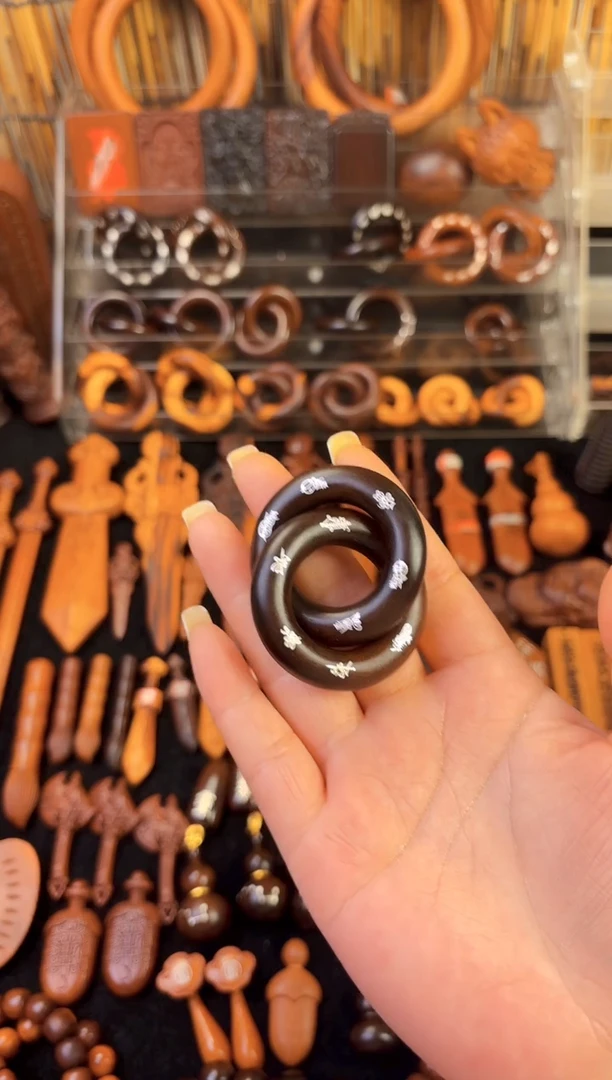 雷枣木玉化  双面镶银五雷五路乾坤圈  2.5