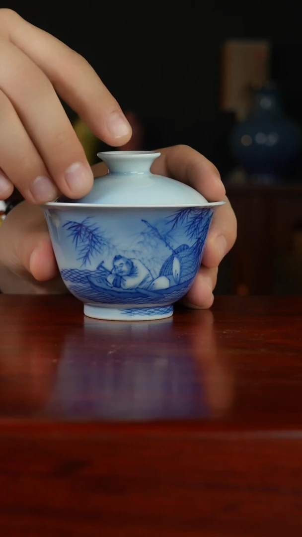 祖传窑真柴窑传承400年 湖光月影二才盖碗