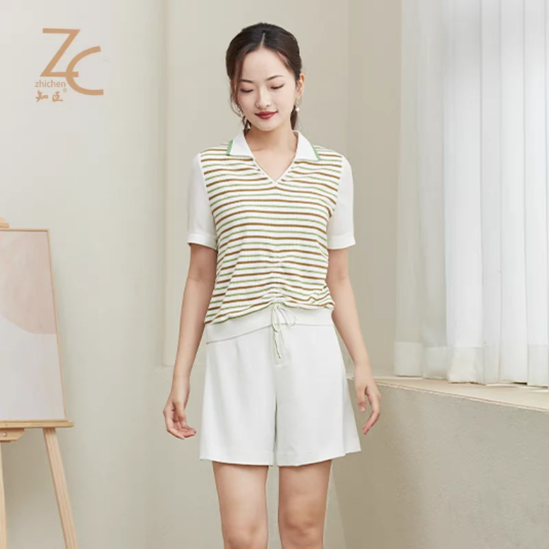 知臣夏季新品 时尚简约百搭气质白色宽腿雪纺短裤 23232268