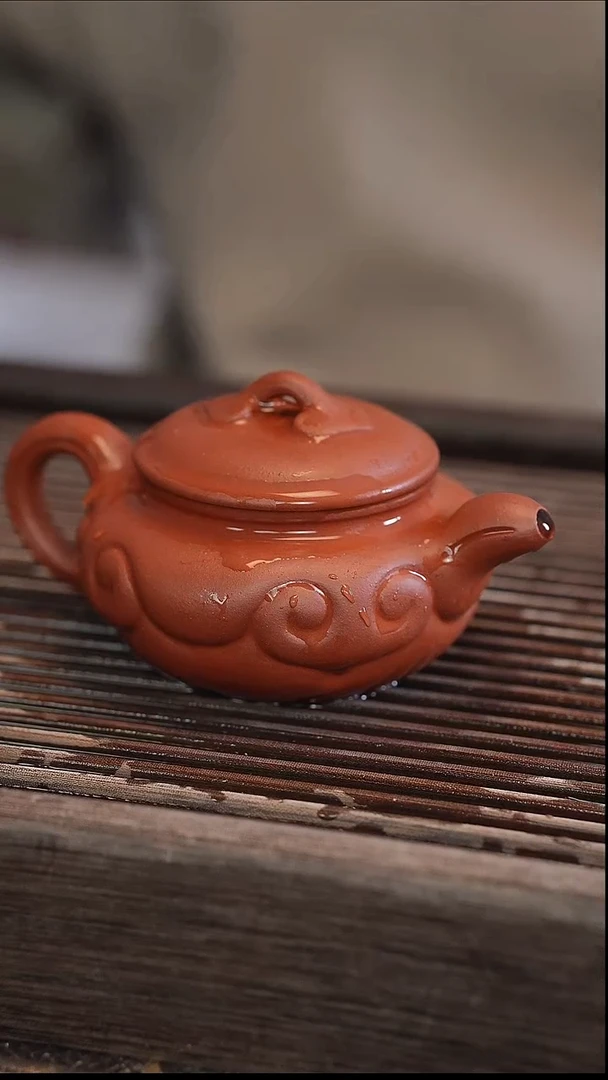 茶壶紫砂如意仿古 北红赤铁 半手工 180cc