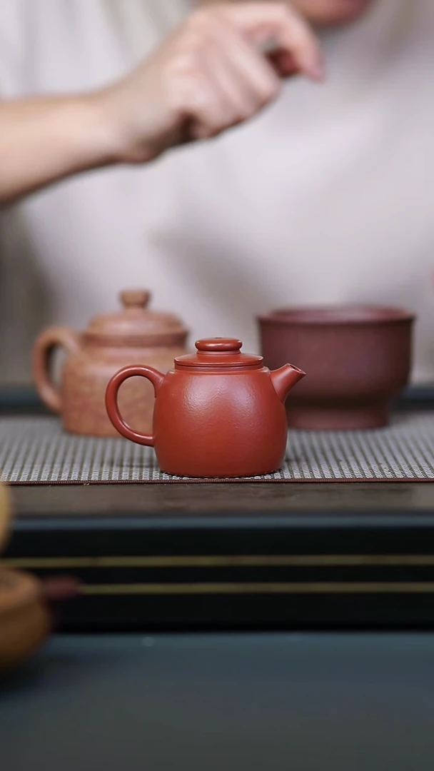 茶壶紫砂全手朱泥小巨轮140cc