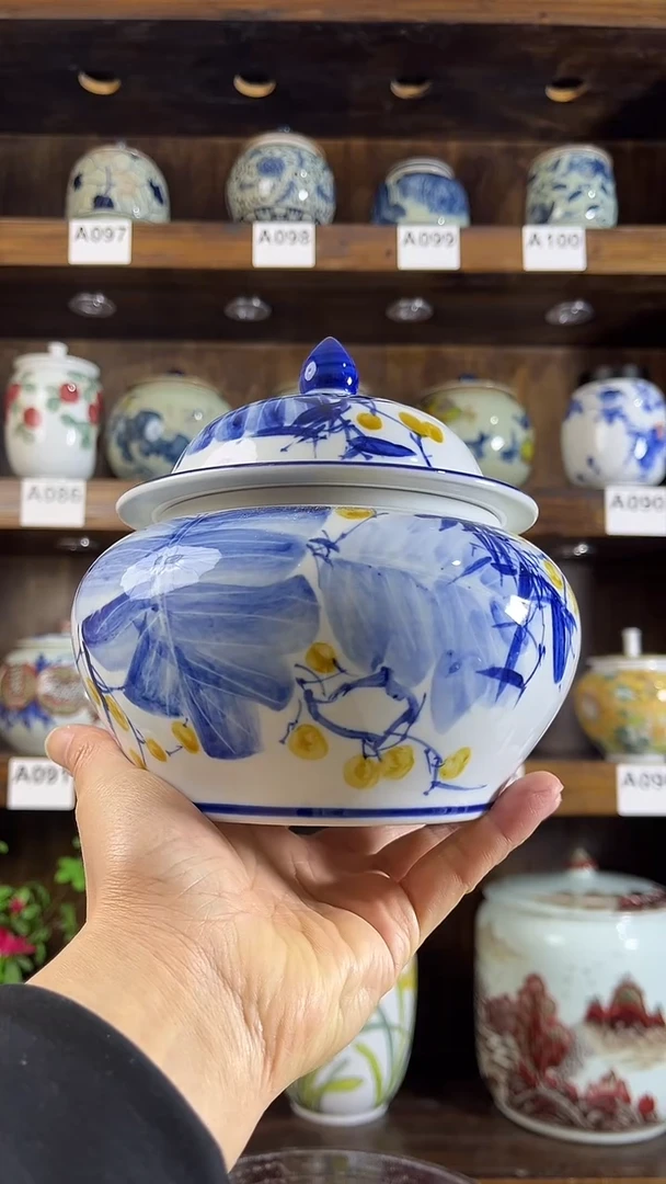 【闪购商品】纯手工手绘芭蕉硕果储物罐