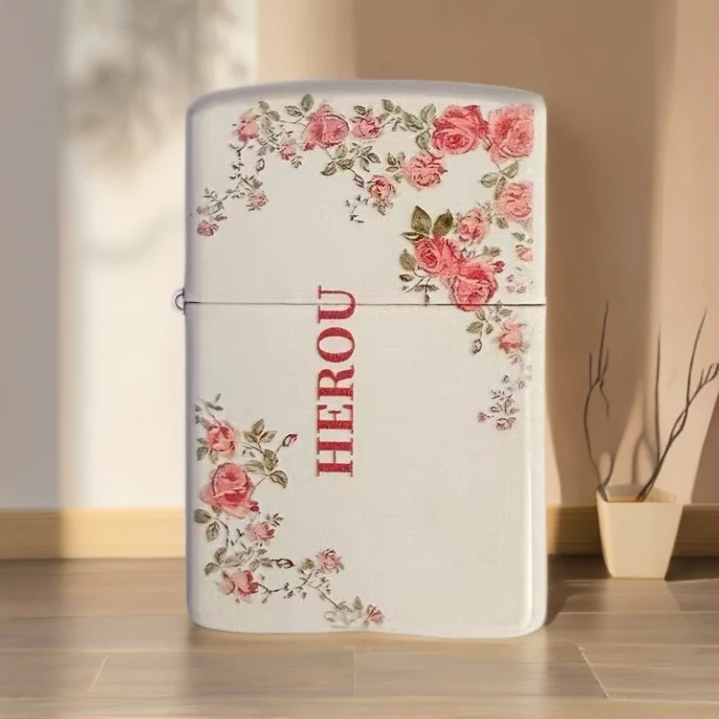 【手绘蔷薇】煤油打火机个性高端金属高颜值创意定制打火机翻盖高档
