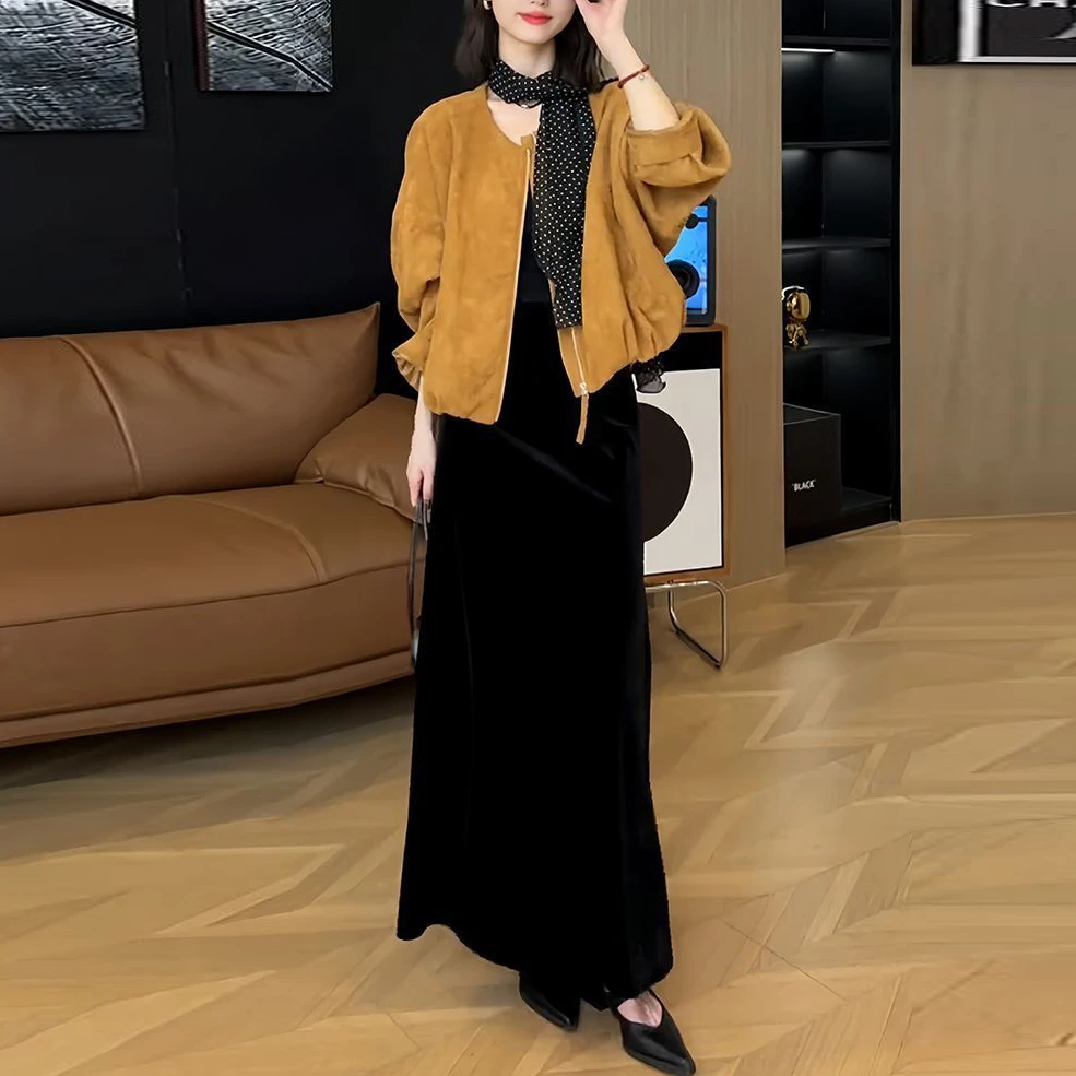 韩系御姐一整穿搭女2025新款时髦百搭外套好看遮肉高腰半身裙套装