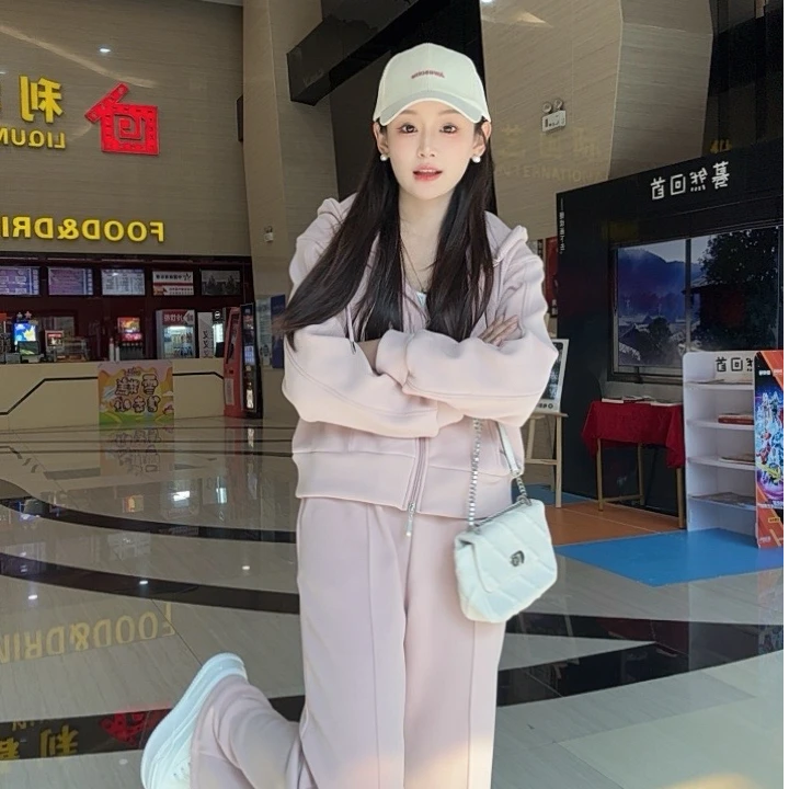 ‘月下玫瑰’冬季新款双面绒防风加绒加厚韩系小个子显高套装