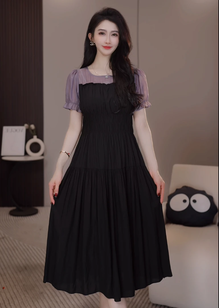 【阿紫专属】A-1091夏季新款法式时尚修身气质收腰设计女装连衣裙