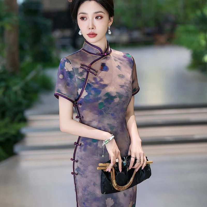 送考服大码旗袍2025夏季新款年轻改良长款复古修身气质连衣裙日常