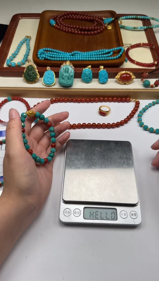 18K金镶嵌绿松石手串手串燕*～手串手串