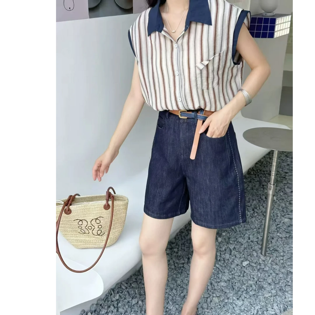 玲玲服饰【2562】欧货polo领竖条抽绳上衣