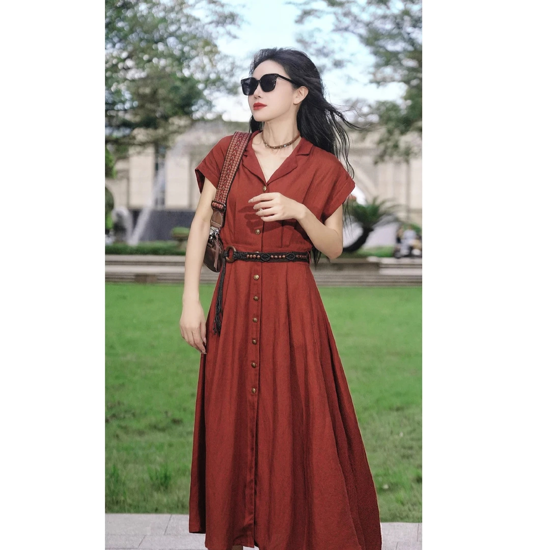 ［植物染］新款简约开扣质感女神连衣裙960108女装连衣裙夏季