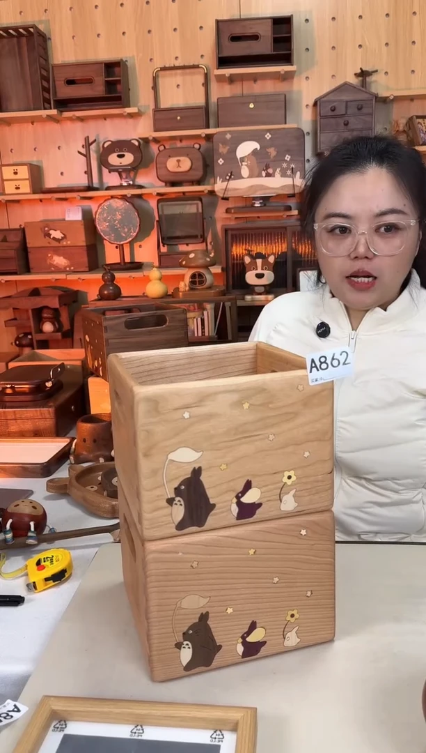 木862号樱桃木龙猫微瑕收纳筐