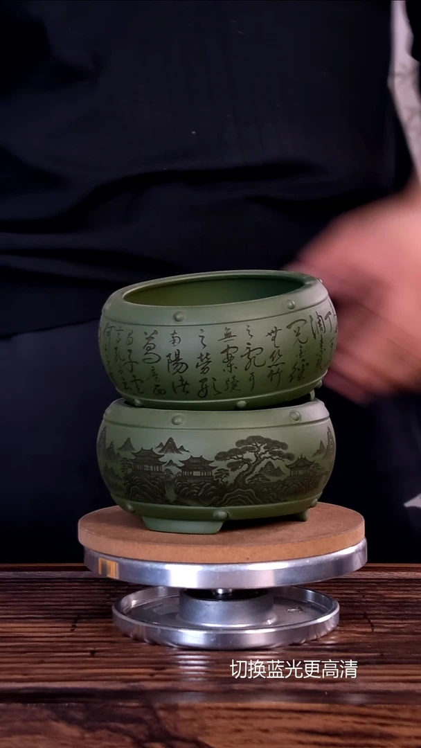 紫砂花盆自**：紫砂花盆-2只微假