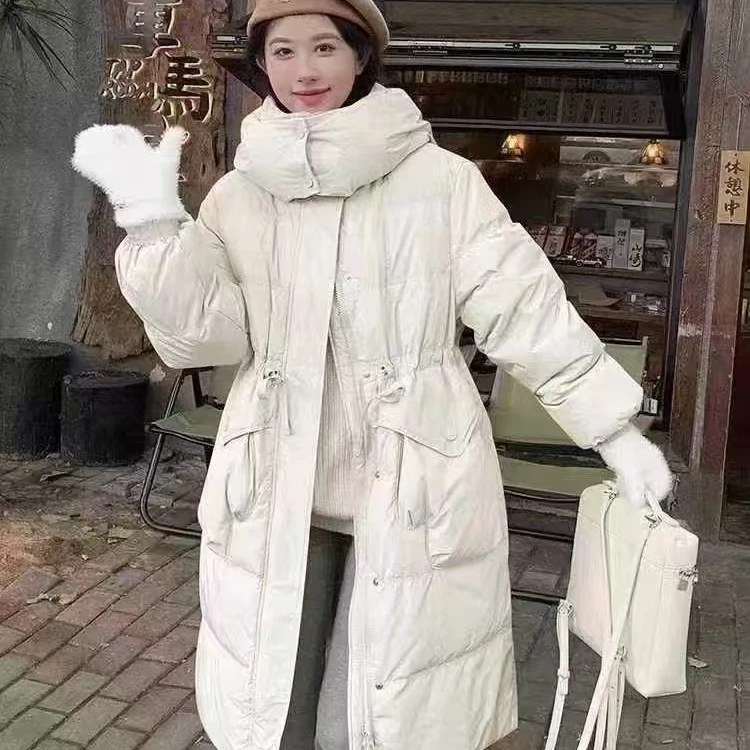 羽绒服韩风女休闲款手套口袋外套百搭加厚中长款纯欲慵懒风女装