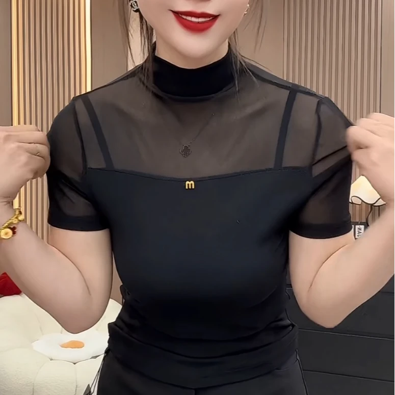 春夏季新款时尚气质网纱百搭显瘦小衫