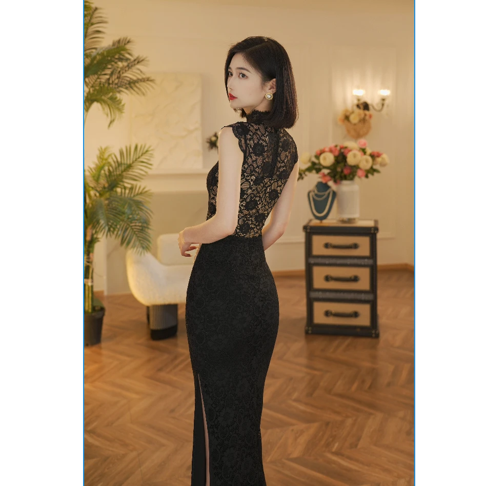 JUU【维秘】夏季新款法式气质显瘦显高蕾丝中高领连衣裙W-40804